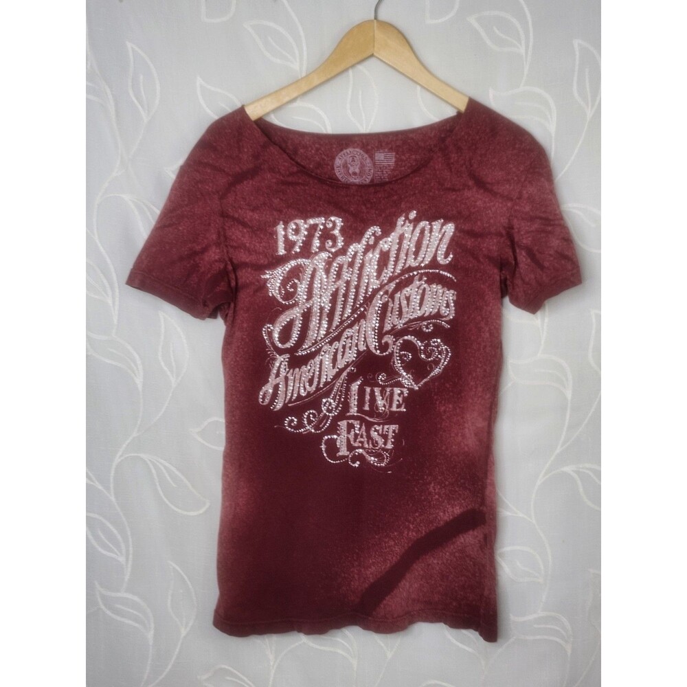 Affliction Customs Women's Shirt Large Rhinestone Short Sleeve Graphic Edgy